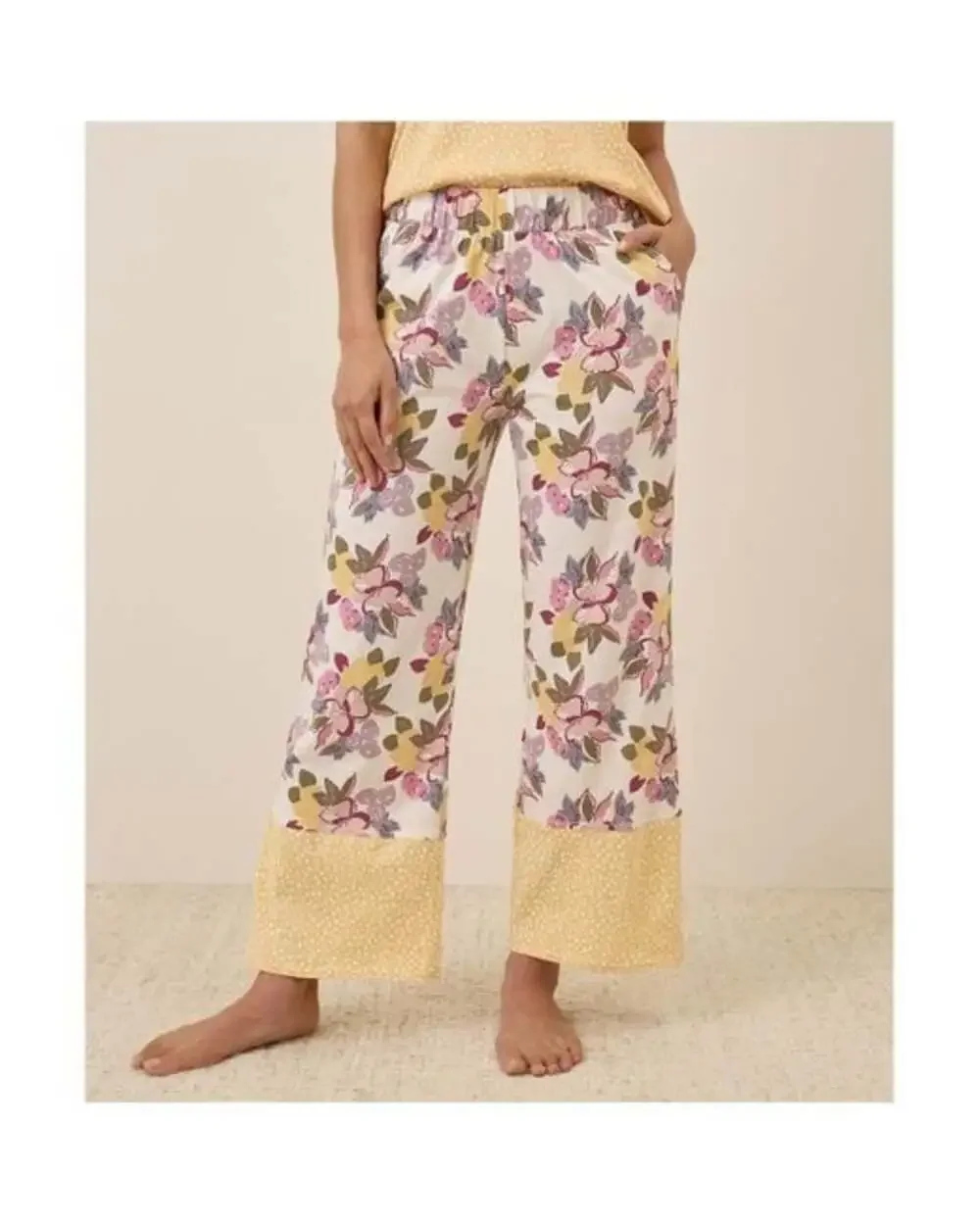 Pact Women's XXS Floral Print Organic Cotton Pull On Wide Leg Staycation Pant
